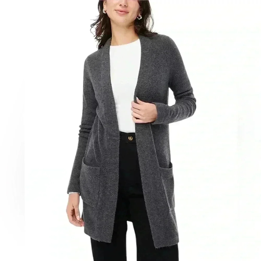 J Crew Cardigan sweater Women’s Large Black Merino Wool Blend Oversized.